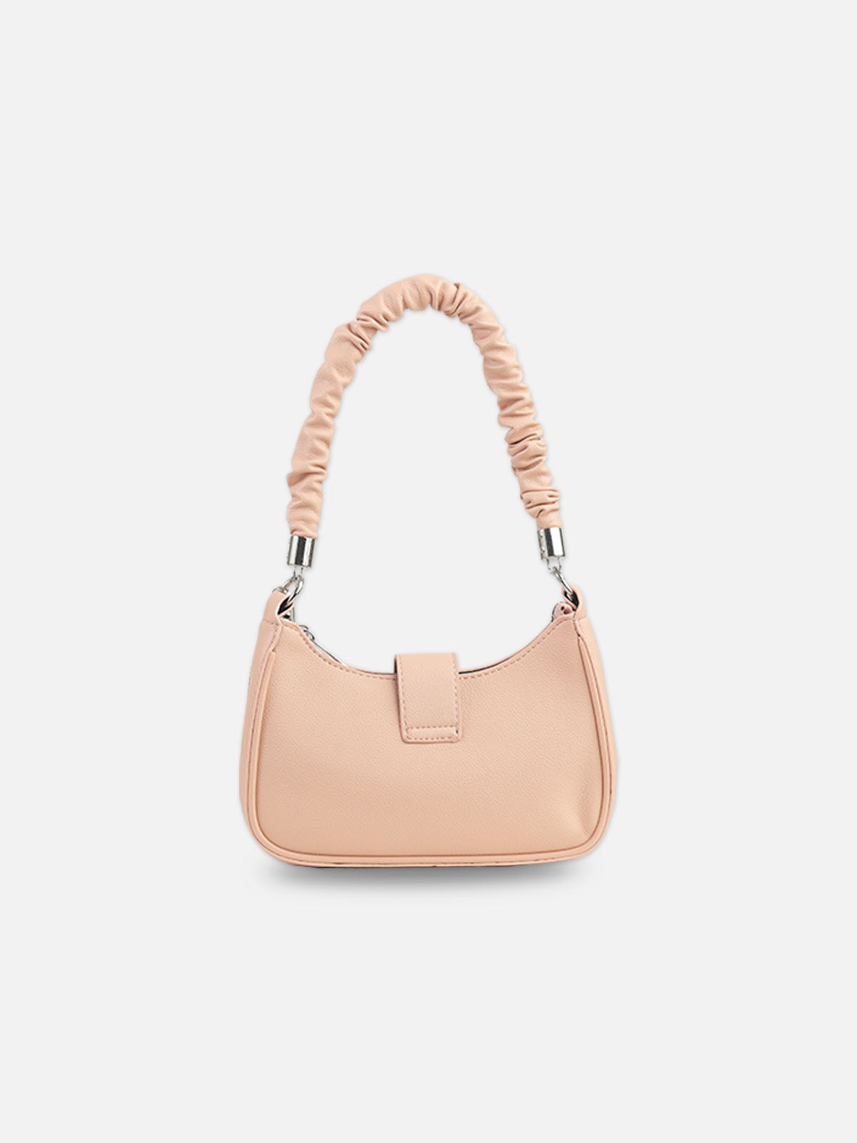 Chic Blush Pink Faux Leather Crescent Bag with Pouch