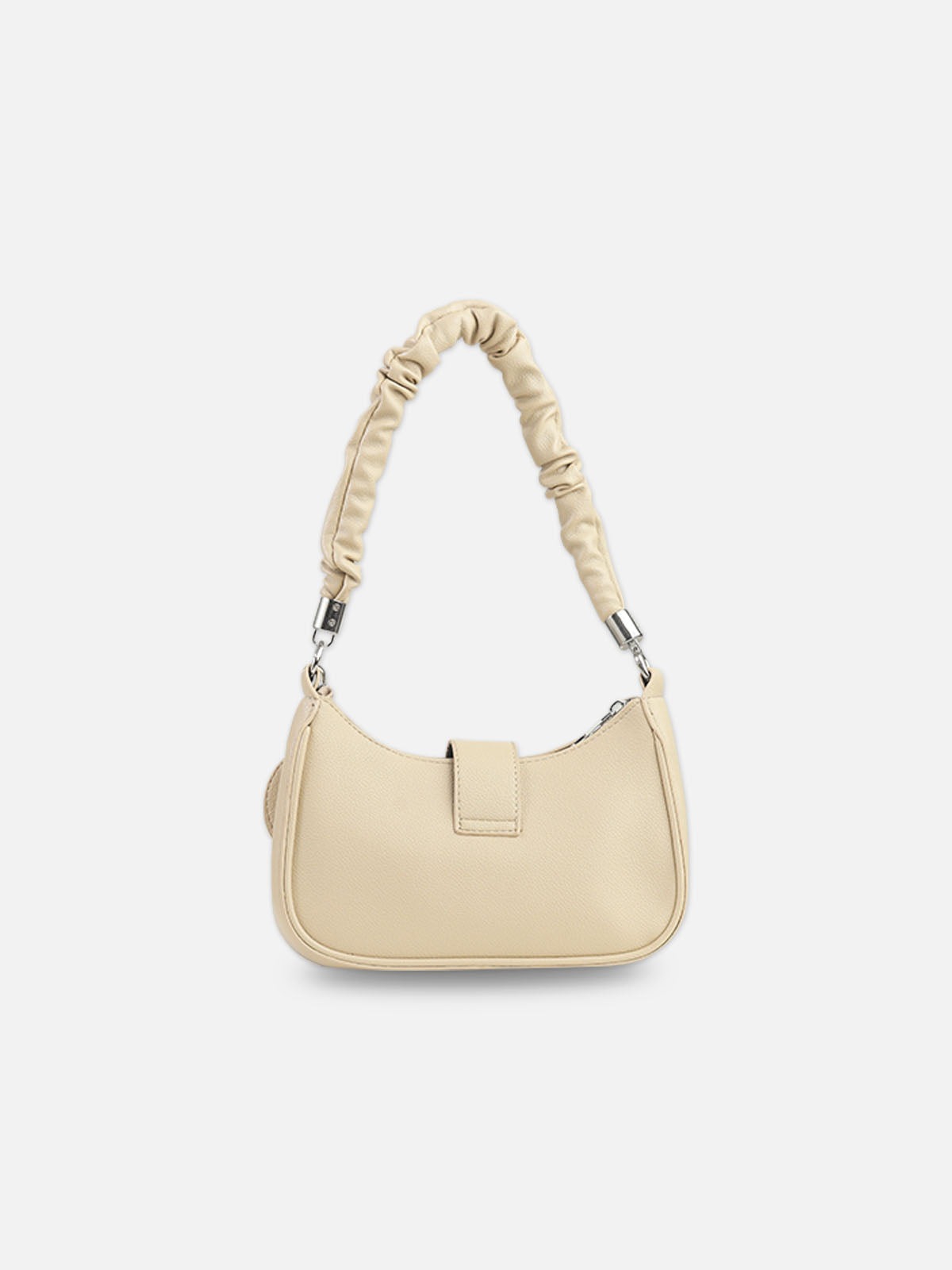 Cream Faux Leather Crescent Bag with Pouch
