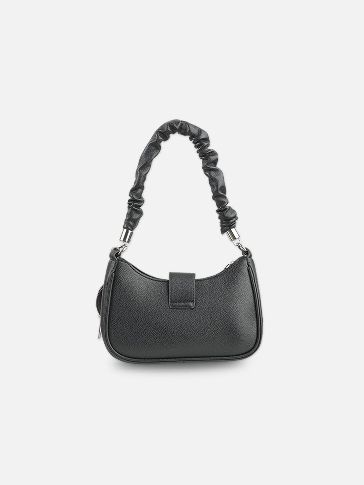 Classic Black Faux Leather Crescent Bag with Pouch