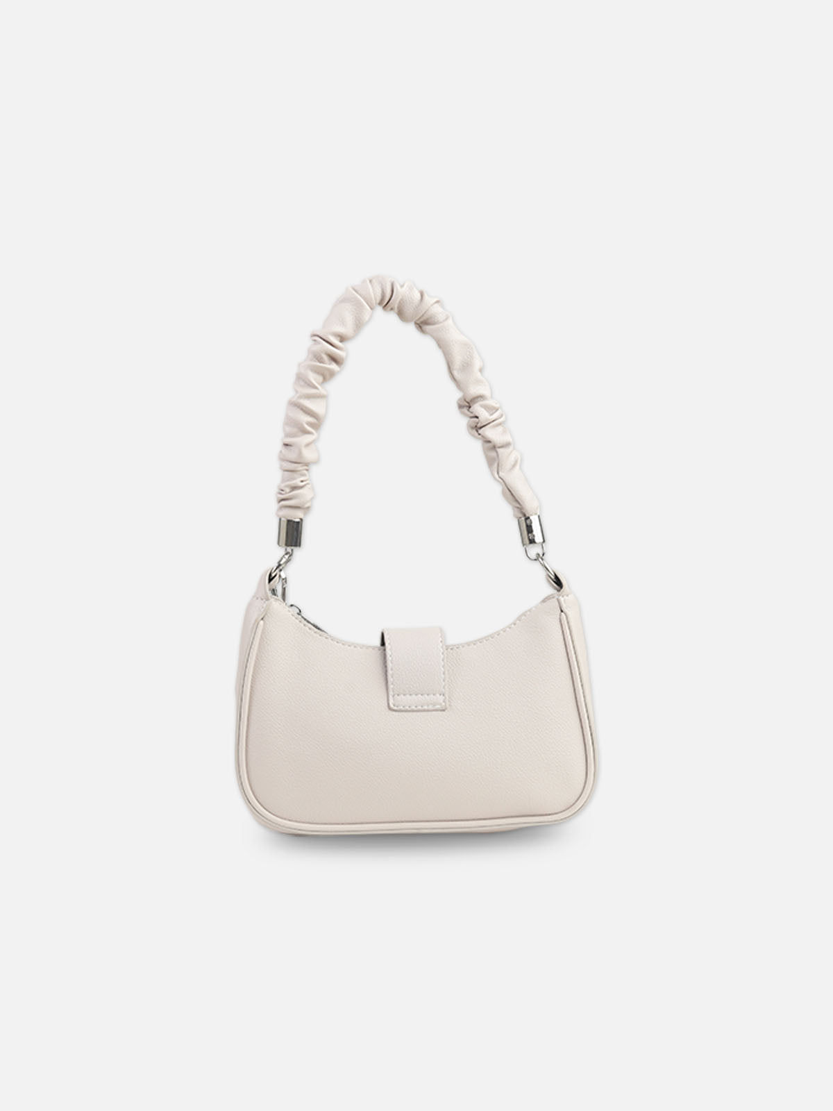 Stylish Off-White Faux Leather Crescent Bag with Pouch