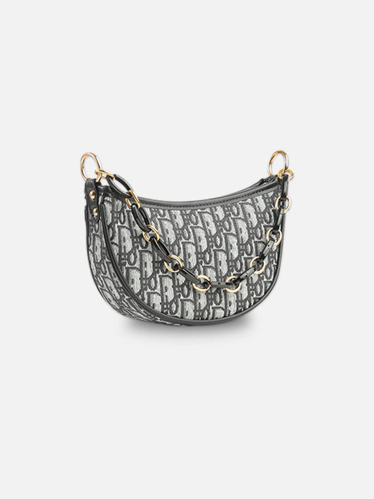 Monogram Canvas Crescent Shoulder Bag – Black & Grey