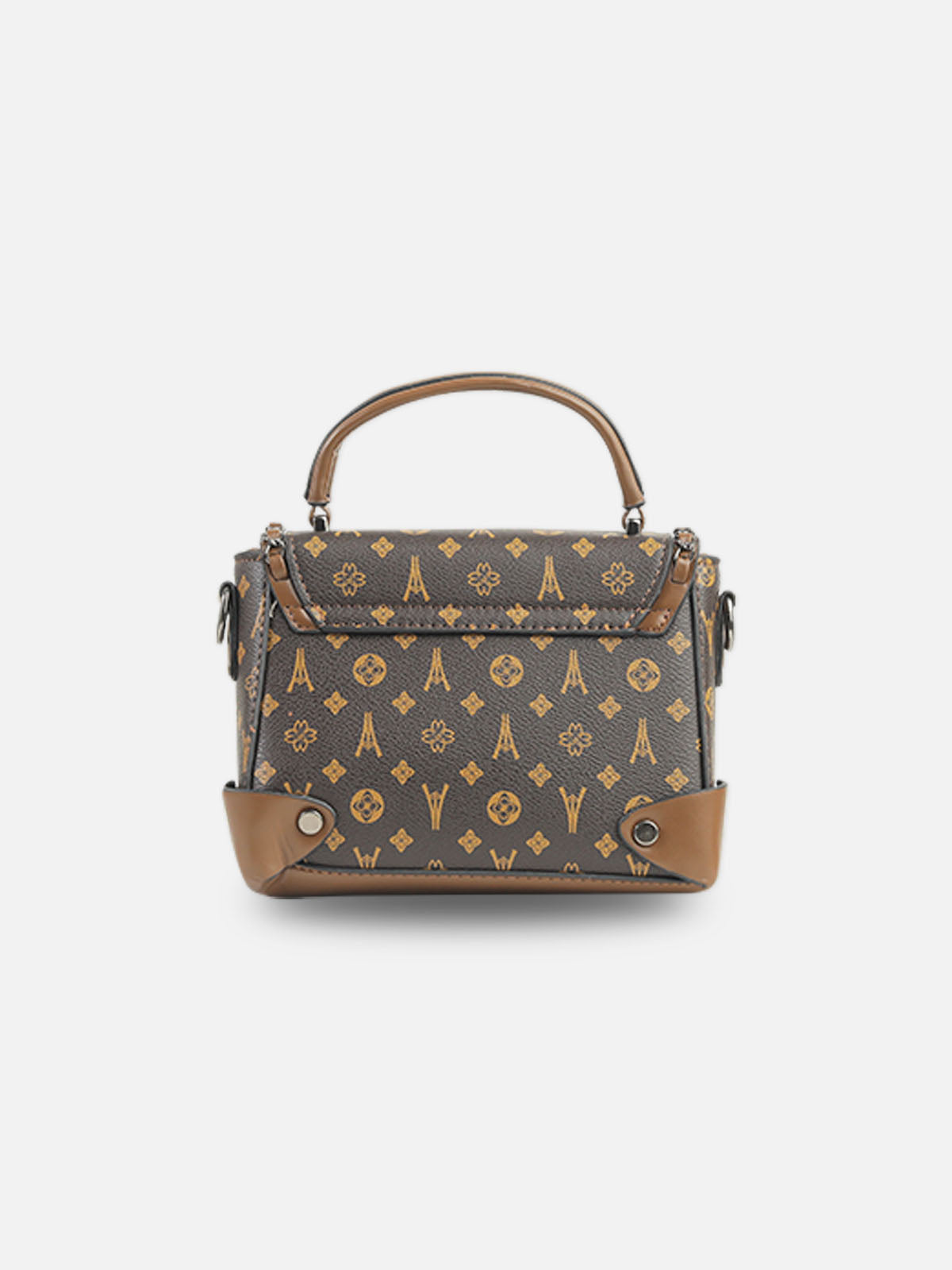 Vintage-Inspired Embellished Satchel Bag – Dark Brown & Gold Accents