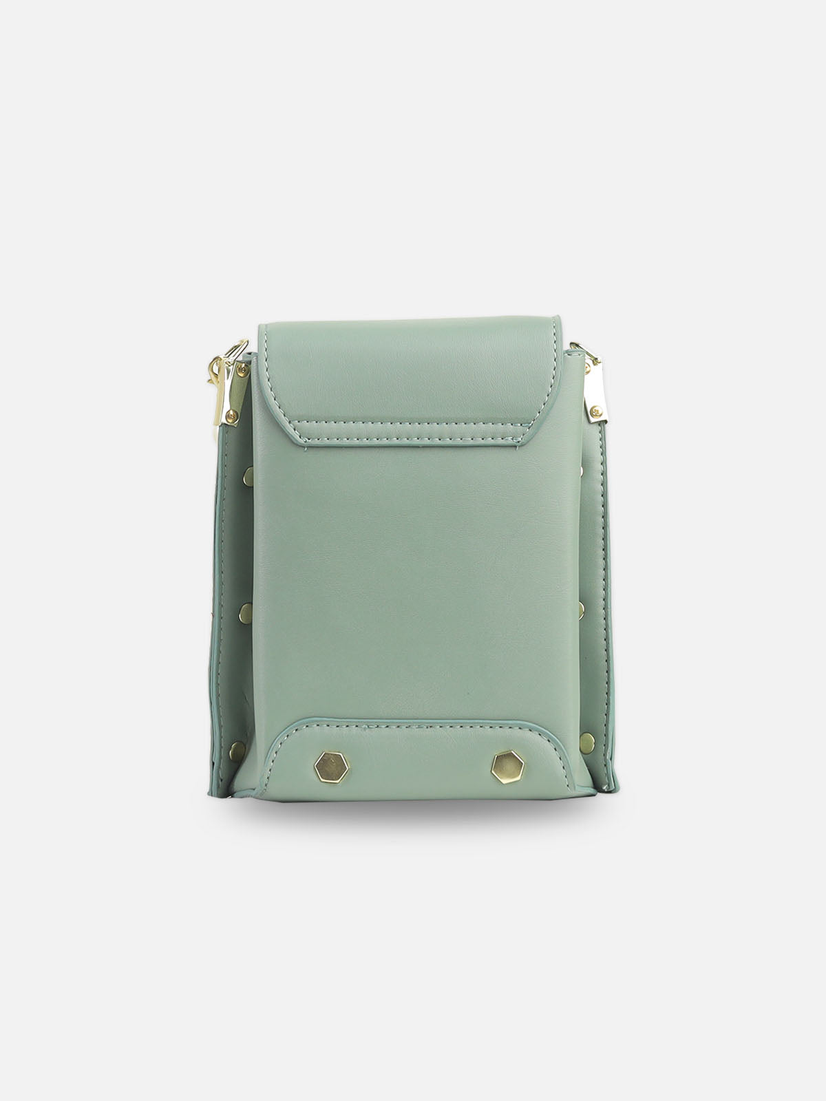 Mint Green Faux Leather Crossbody Bag with Floral Embroidery