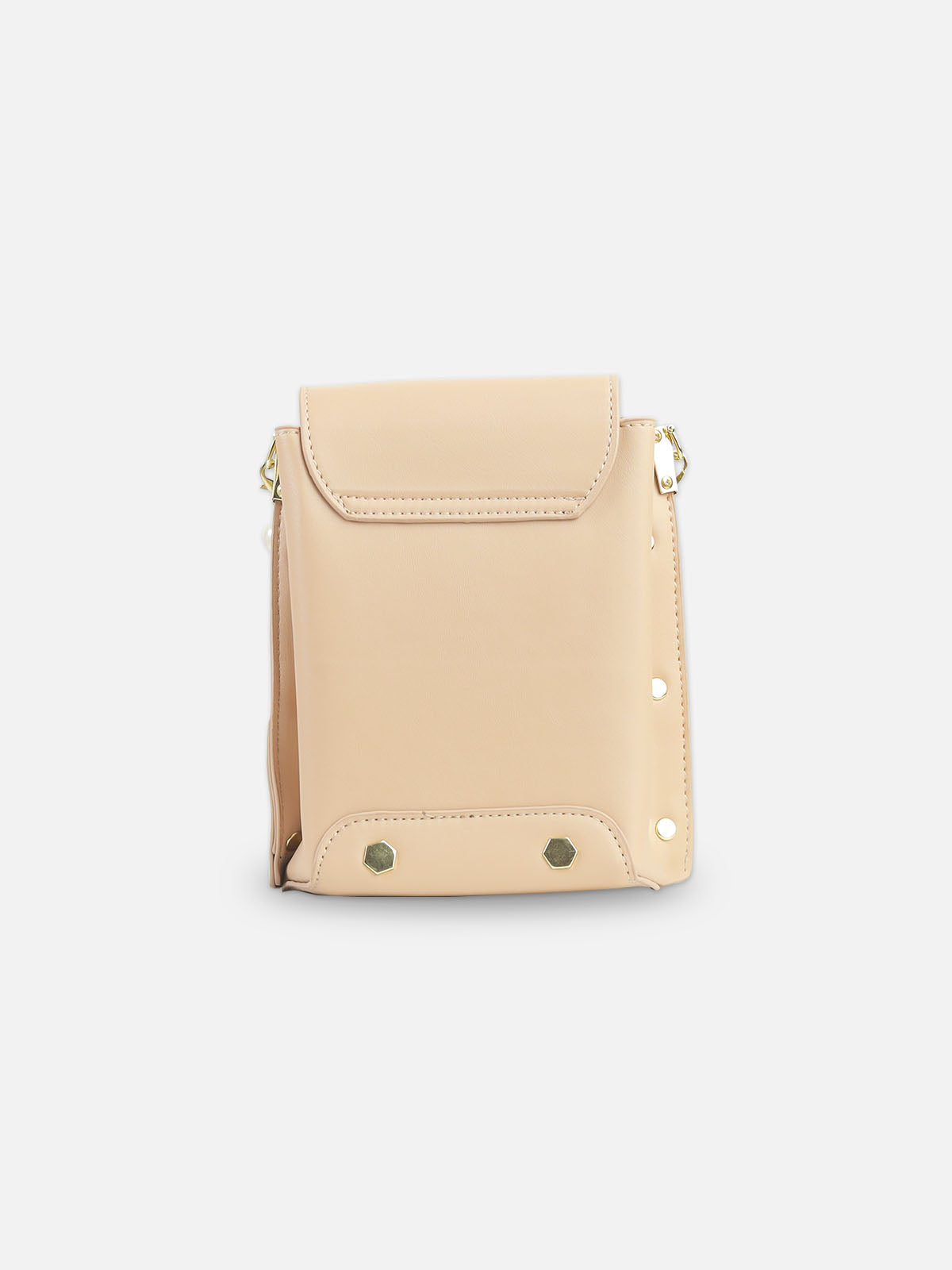 Blush Beige Faux Leather Crossbody Bag with Floral Embroidery