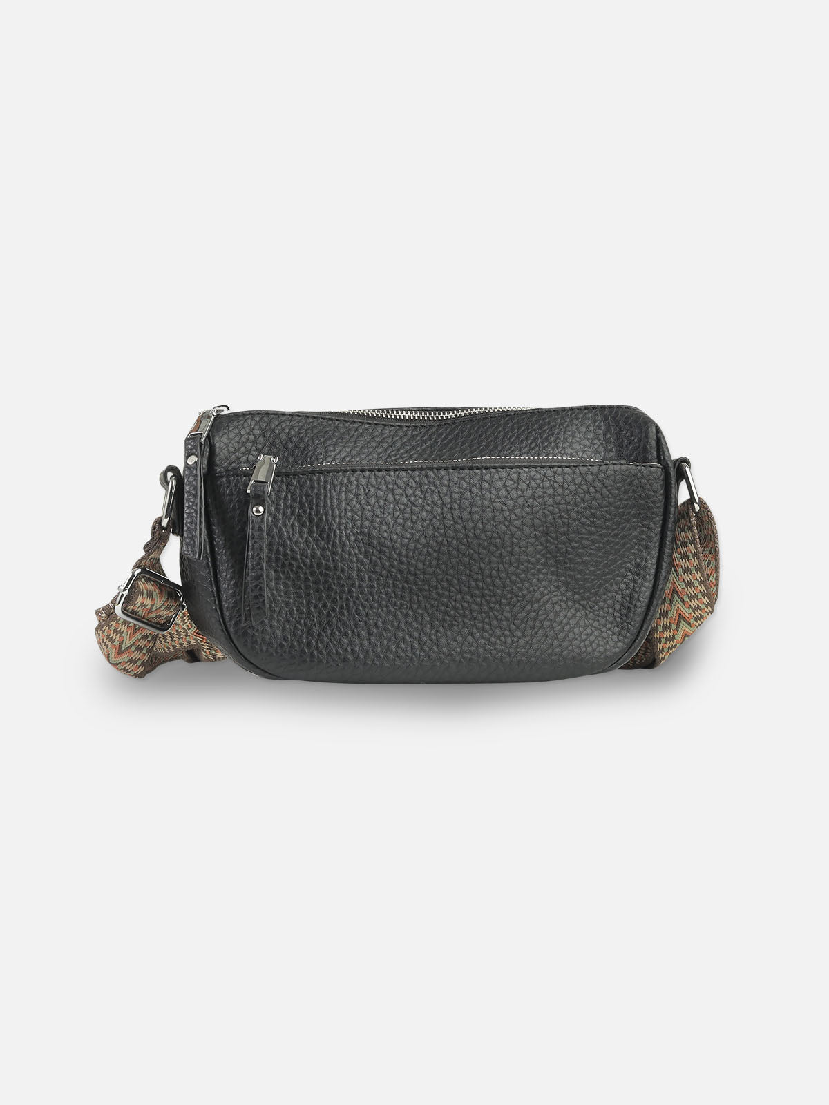 Classic Black Textured Shoulder Bag with Zip Closure