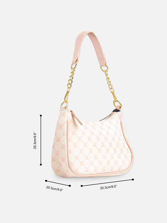 Soft Pink Monogram Shoulder Bag with Gold Accents
