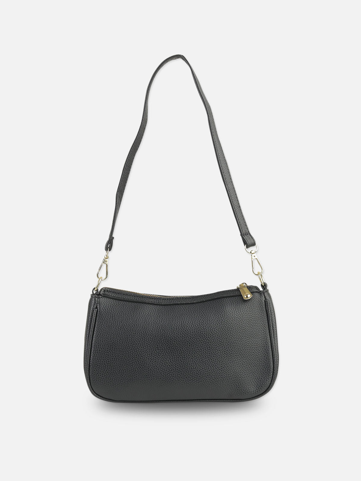 Classic Black Textured Faux Leather Shoulder Bag