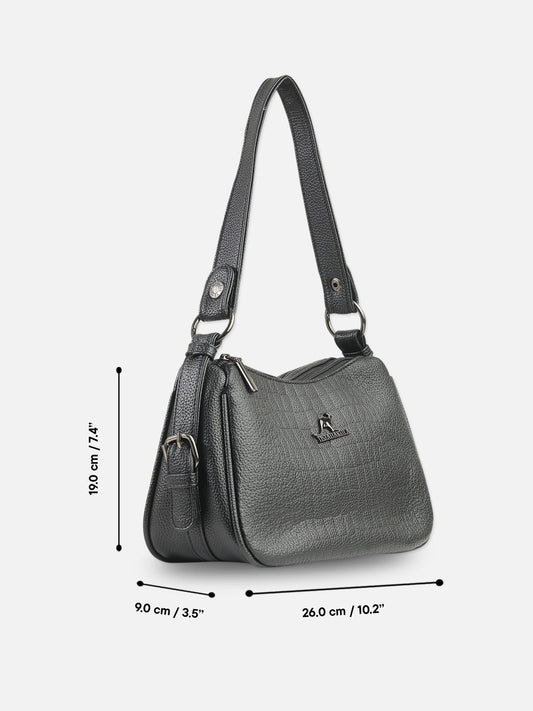 Black Textured Faux Leather Shoulder Bag