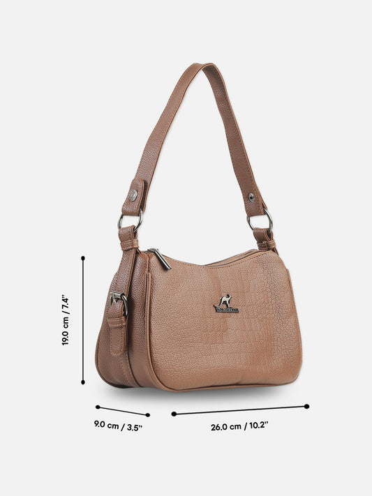 Brown Textured Faux Leather Shoulder Bag