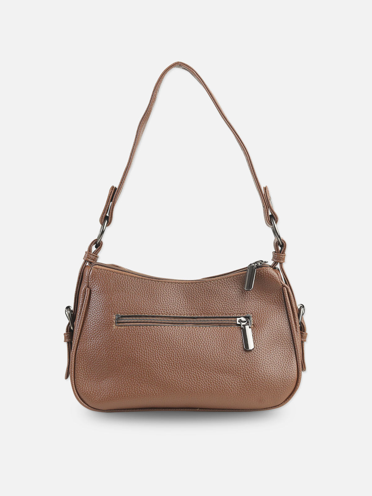 Brown Textured Faux Leather Shoulder Bag