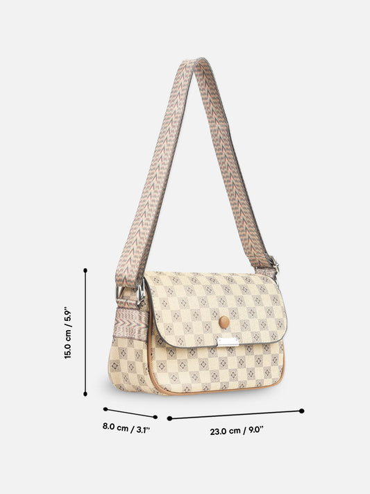Classic Beige Checkered Shoulder Bag for Women – Designer-Inspired Style