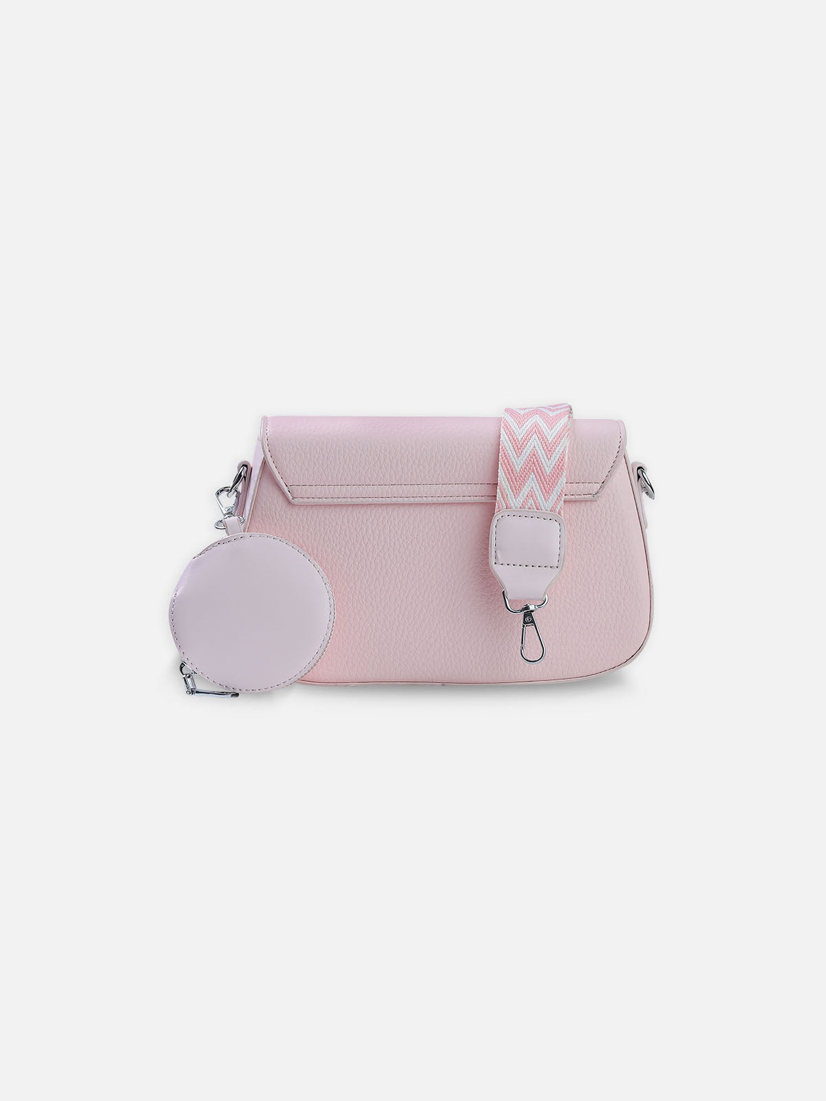 Blush Pink Square-Lock Crossbody Bag with Coin Pouch & Pattern Strap