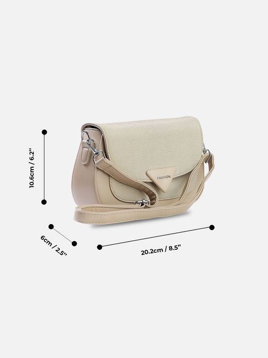 Classic Beige Textured Flap Shoulder Bag