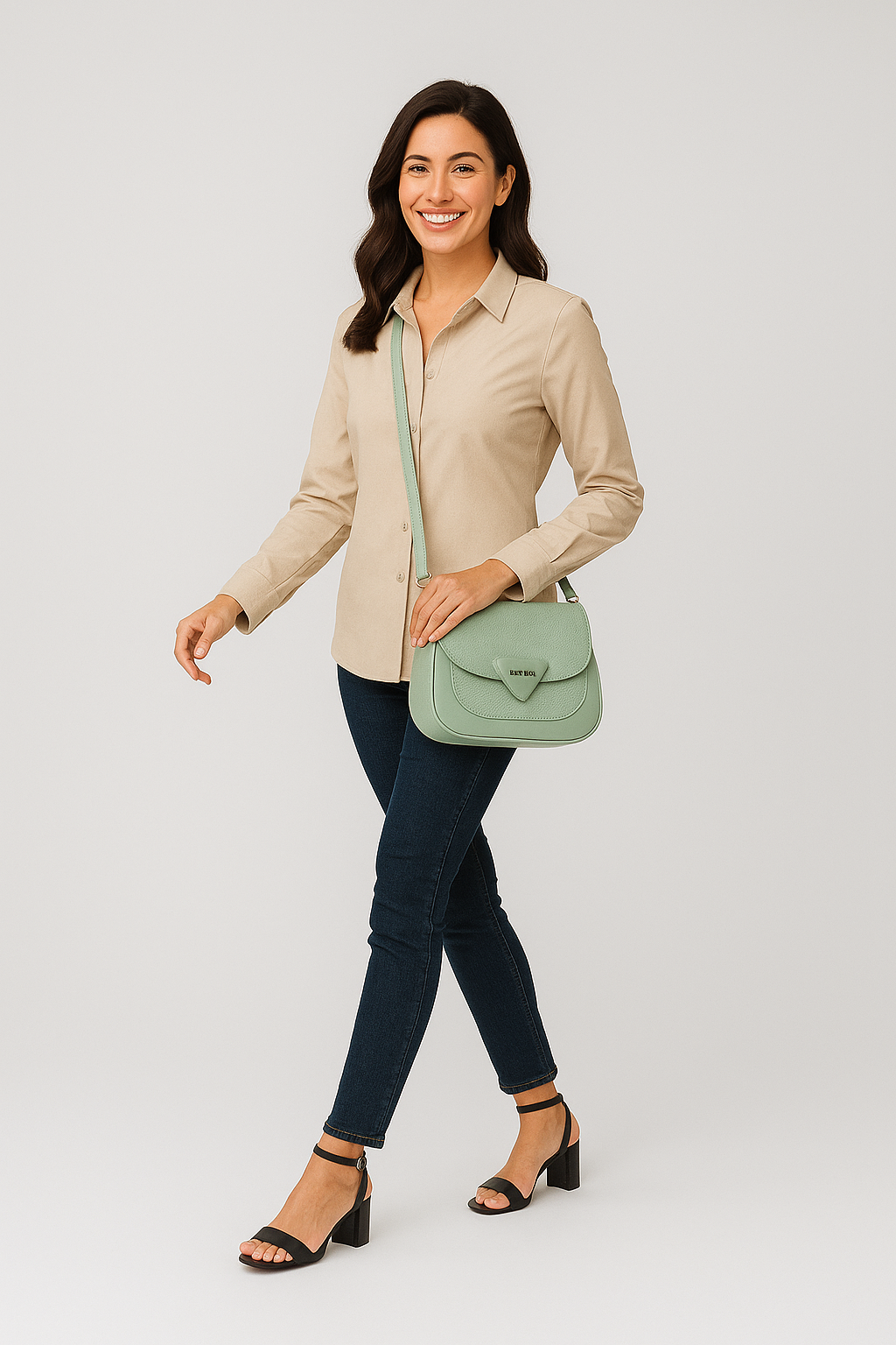 Sage Green Textured Flap Shoulder Bag