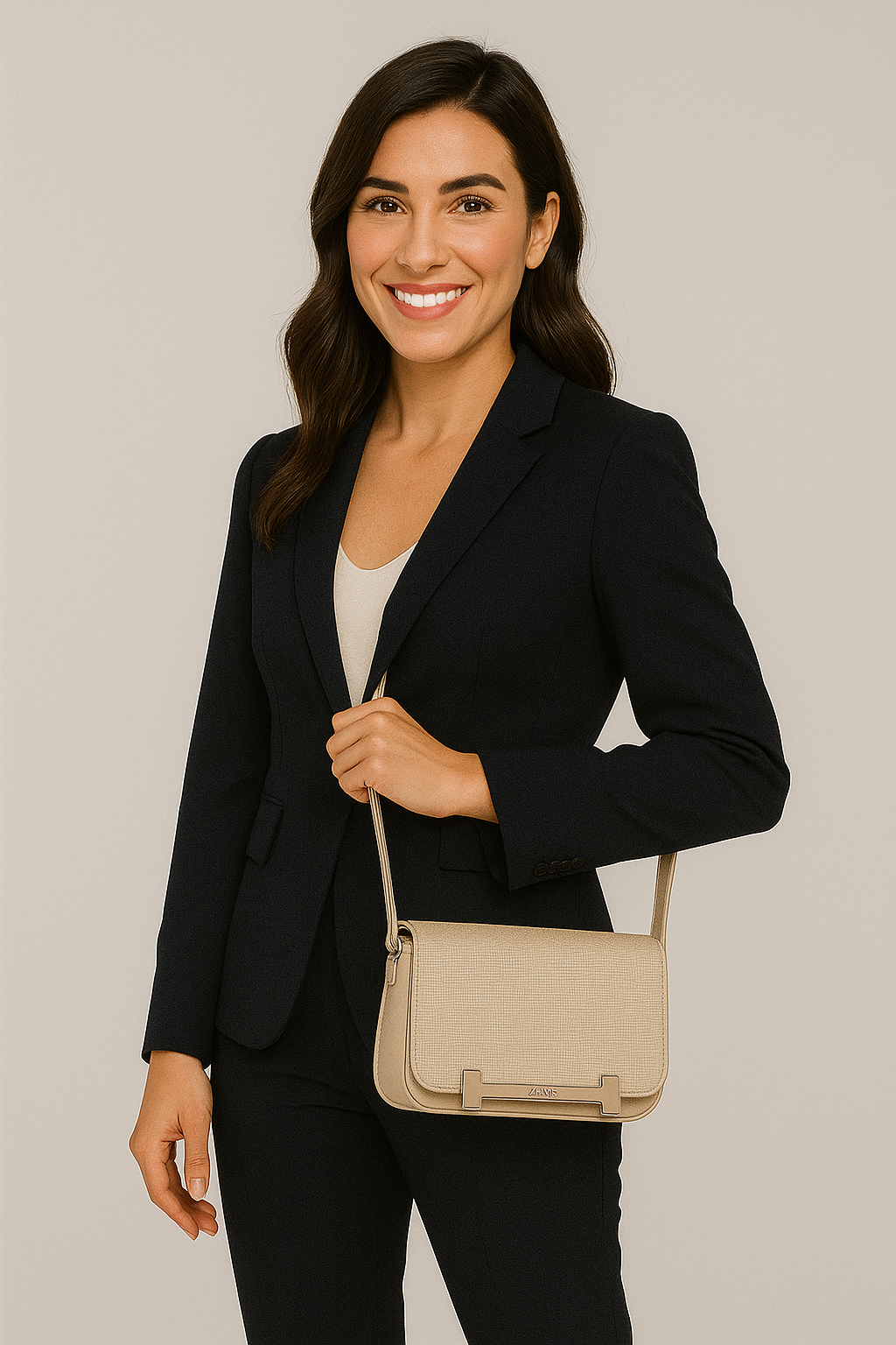 Textured Beige Structured Shoulder Bag – Soft Neutrals Collection