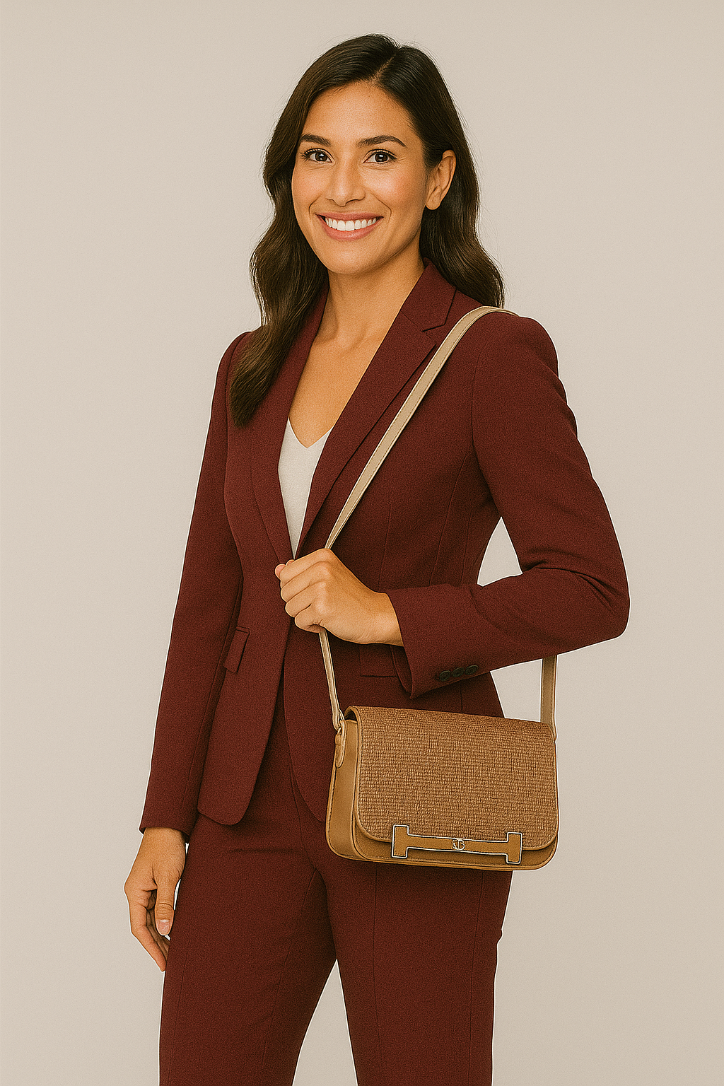 Textured Tan Structured Shoulder Bag – Earth Tones Collection