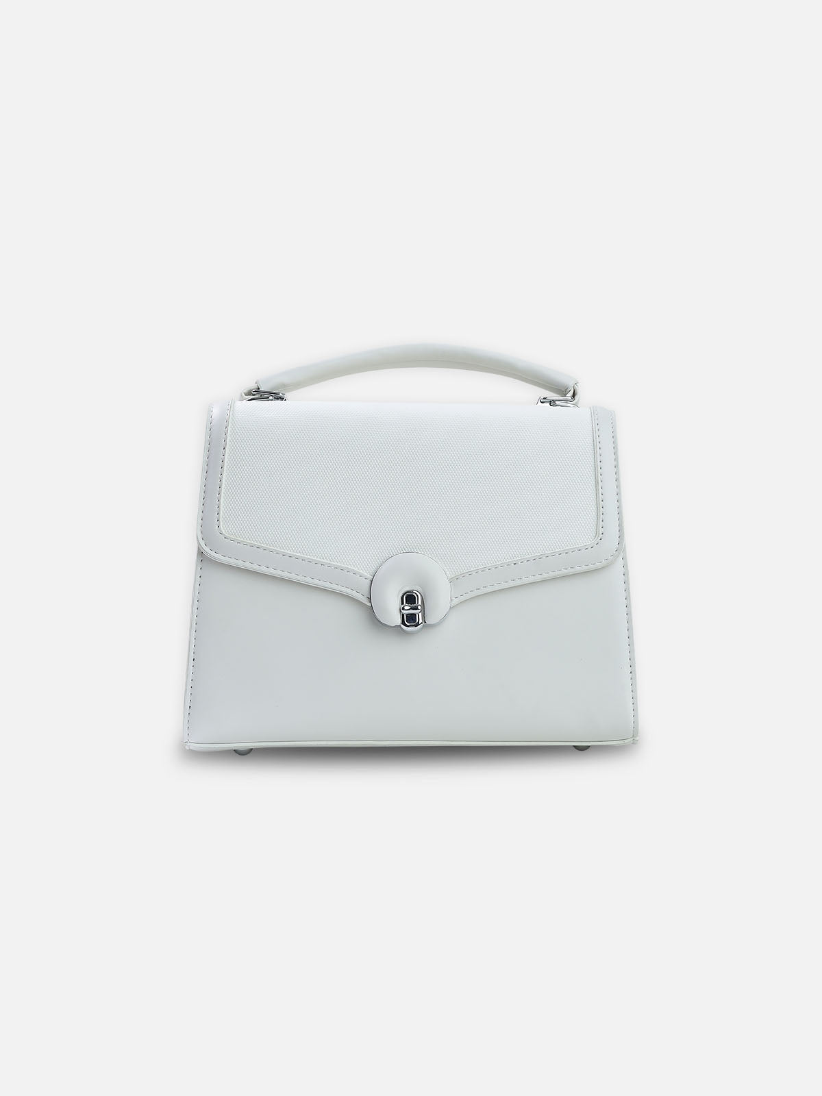 Classic White Top Handle Bag – Structured Faux Leather Satchel for Women