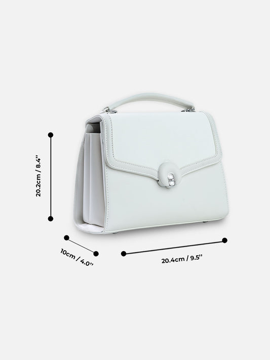 Classic White Top Handle Bag – Structured Faux Leather Satchel for Women