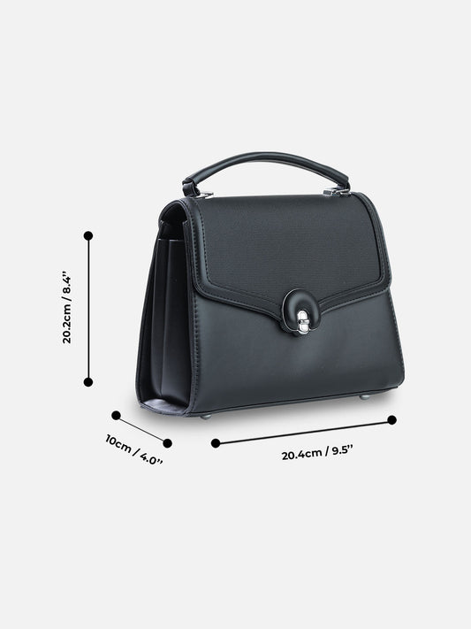 Classic Black Top Handle Bag – Structured Faux Leather Satchel for Women