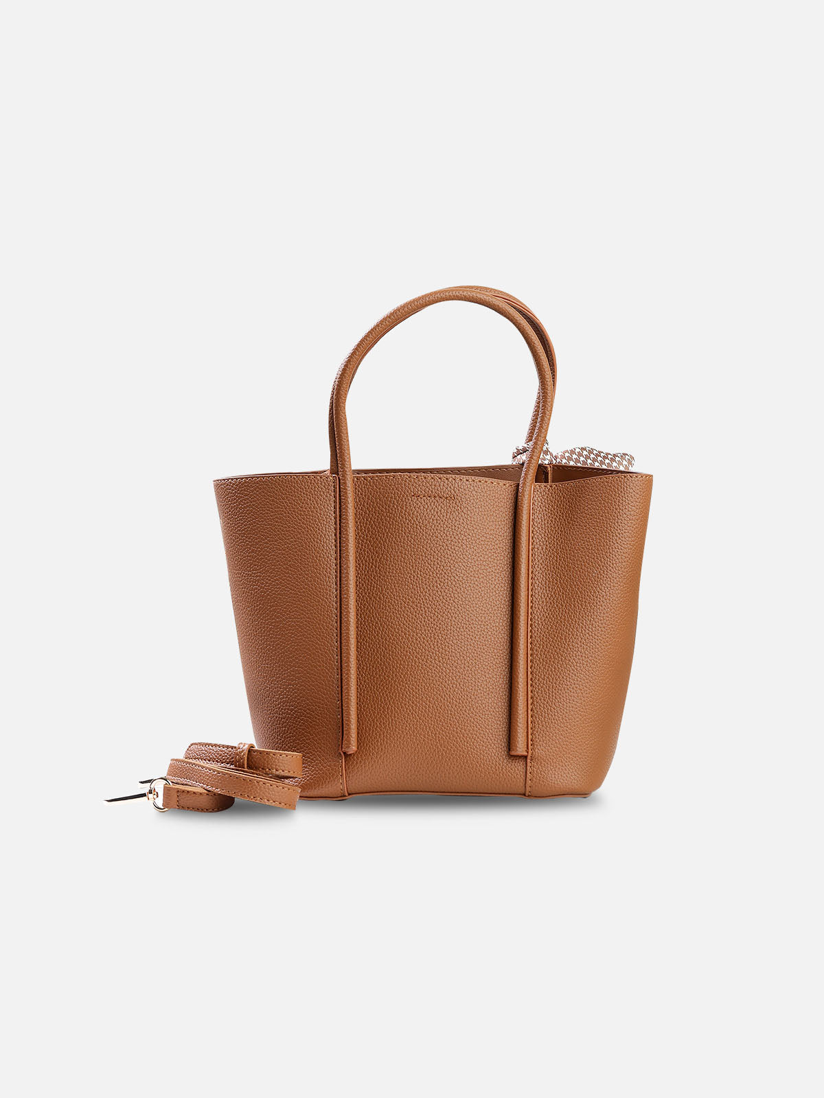 2-Piece Mini Tote Bag Set with Scarf – Caramel Brown