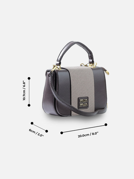 Charcoal & Taupe Mini Crossbody Bag – Elegant Dual-Tone with Gold Detail
