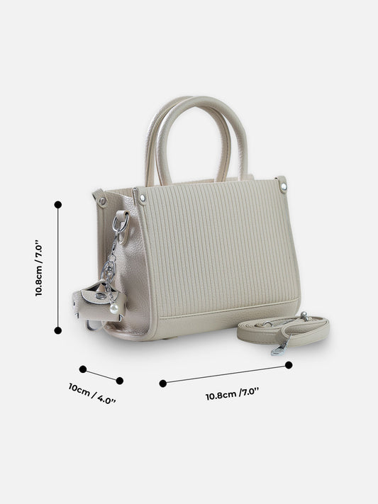 Luxe Ivory – Premium Textured Leather Handbag with Pearl Charm