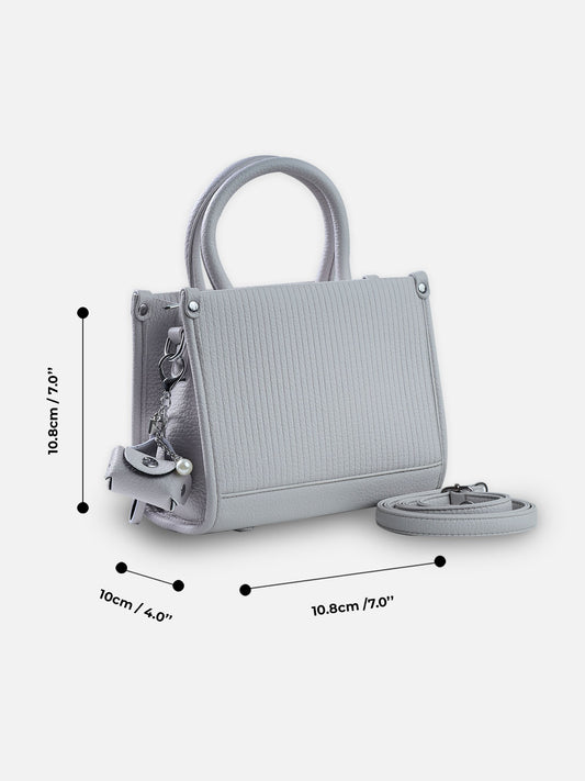 Slate Grey – Premium Grey Textured Leather Handbag with Pearl Accent