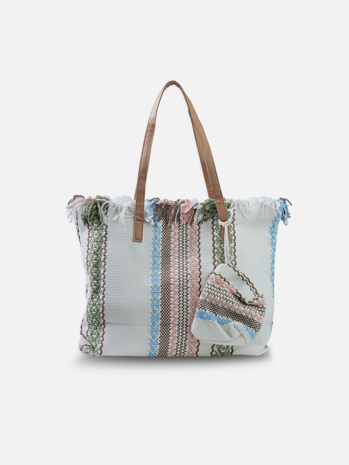 Colorful Striped Tote Bag and Matching Pouch