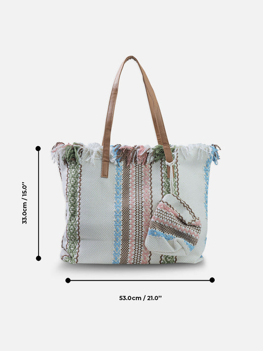 Colorful Striped Tote Bag and Matching Pouch