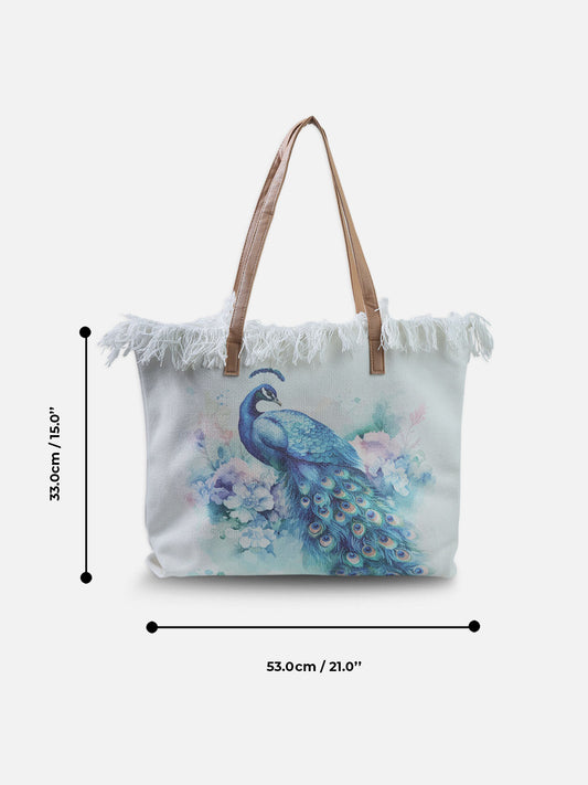 Printed Peacock Tote Bag