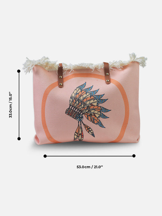 Frayed Edge Tote with Bird Motif