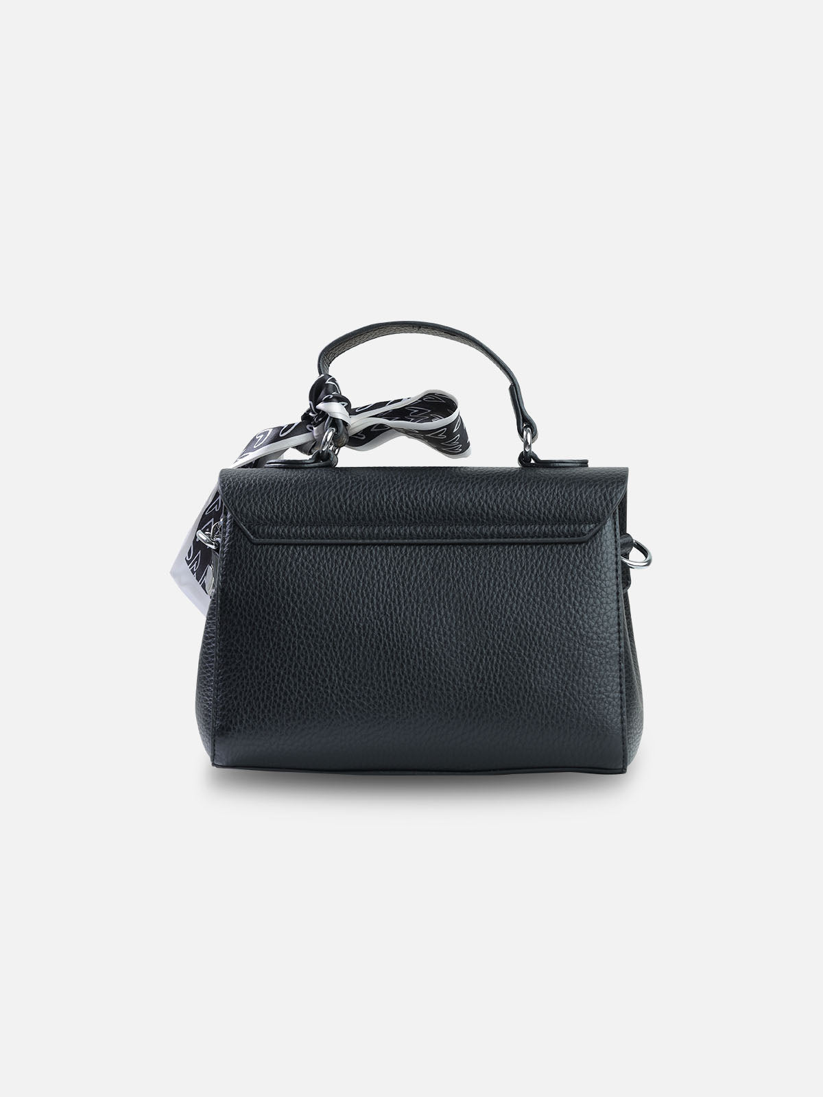 Elegant Black Shoulder Bag with Decorative Scarf