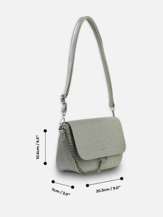Sahara Mist – Premium Light Grey Crossbody Bag with Chain Accent
