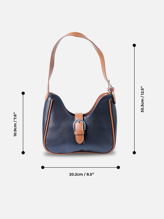 Black & Tan Buckle Shoulder Bag – Stylish Leather Hobo Purse for Women
