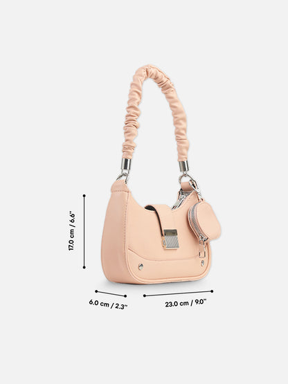 Chic Blush Pink Faux Leather Crescent Bag with Pouch