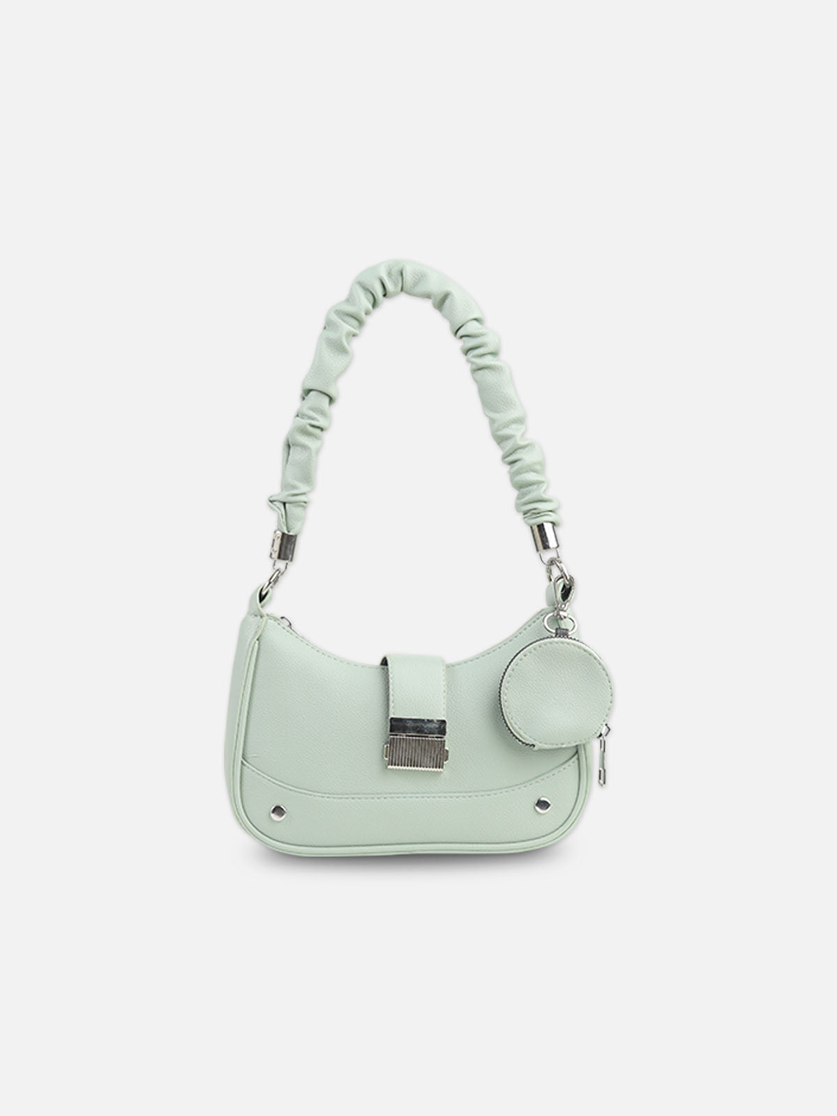 Mint Green Faux Leather Crescent Bag with Pouch