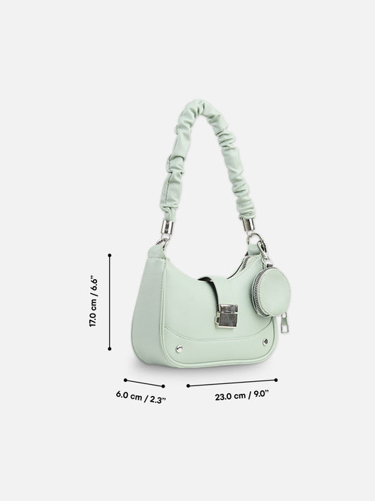 Mint Green Faux Leather Crescent Bag with Pouch