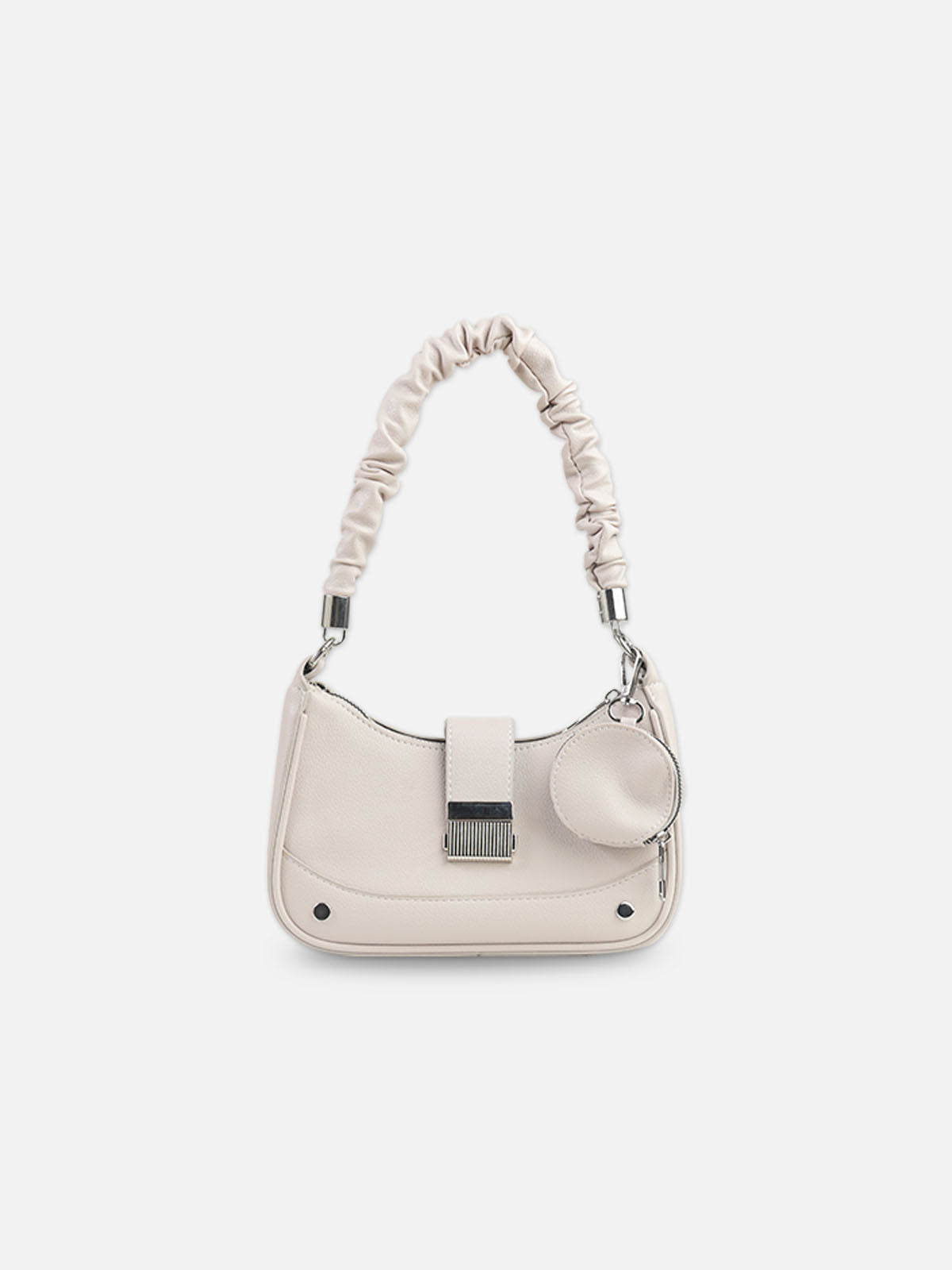 Stylish Off-White Faux Leather Crescent Bag with Pouch