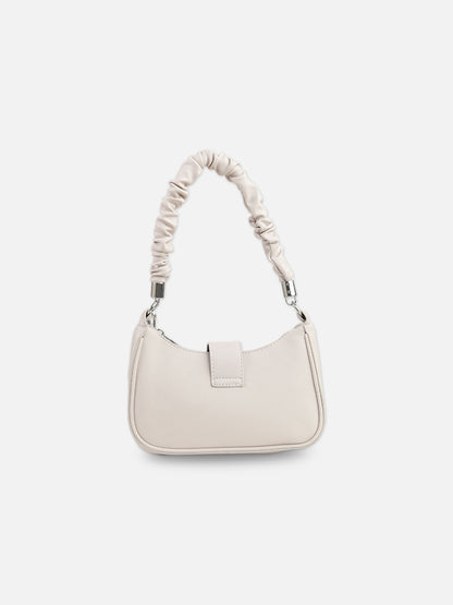 Stylish Off-White Faux Leather Crescent Bag with Pouch