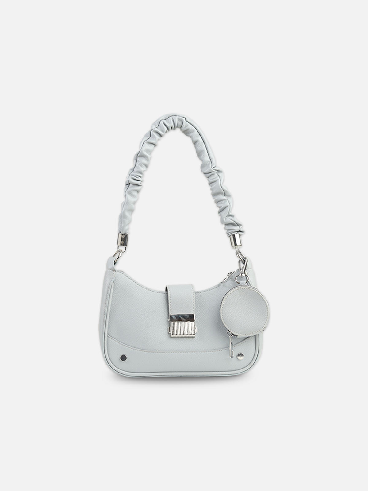 Stylish Light Gray Faux Leather Crescent Bag with Pouch