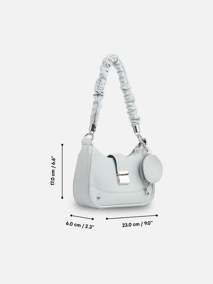 Stylish Light Gray Faux Leather Crescent Bag with Pouch