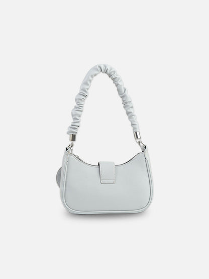 Stylish Light Gray Faux Leather Crescent Bag with Pouch