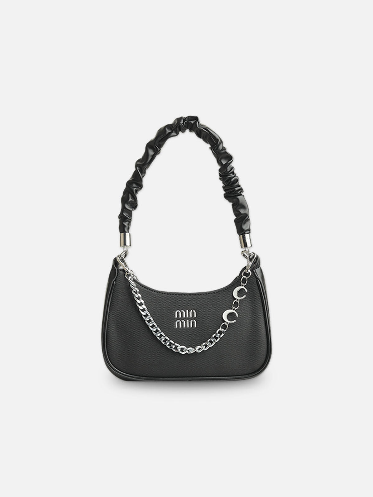 Chic Black Faux Leather Crescent Bag