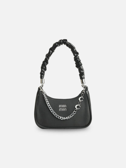 Chic Black Faux Leather Crescent Bag