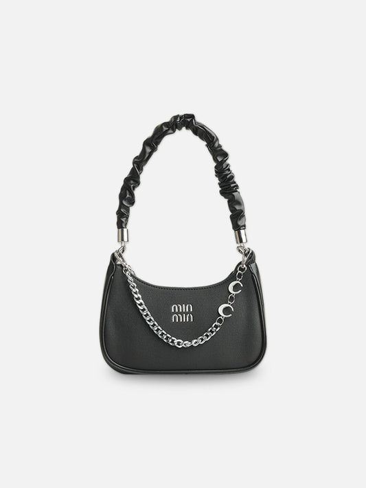 Chic Black Faux Leather Crescent Bag