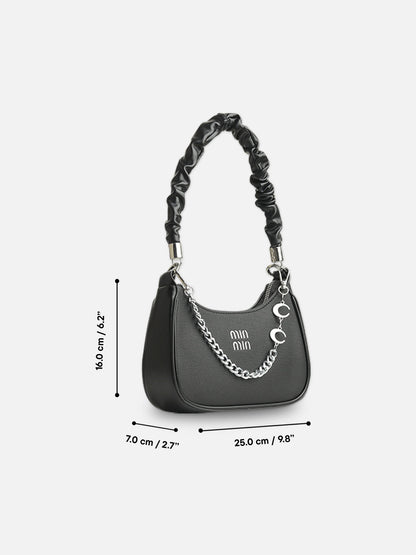 Chic Black Faux Leather Crescent Bag