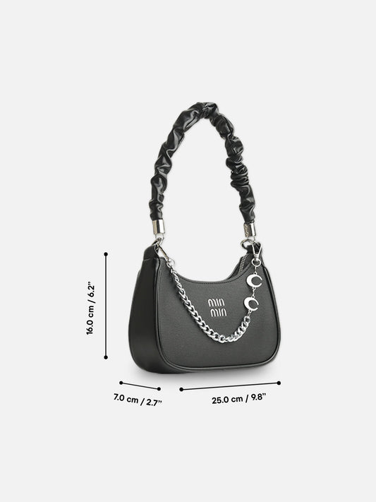 Chic Black Faux Leather Crescent Bag