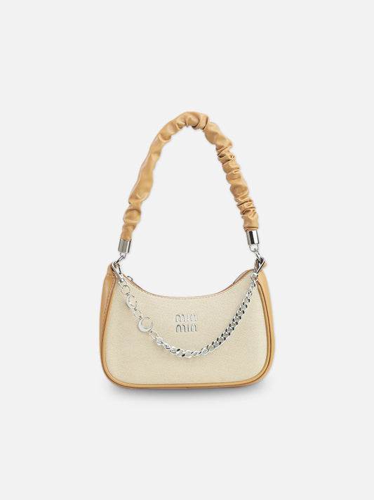 Stylish Beige and Tan Crescent Bag