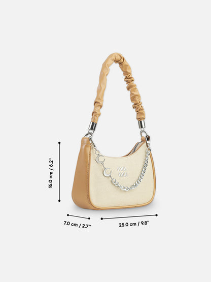 Stylish Beige and Tan Crescent Bag