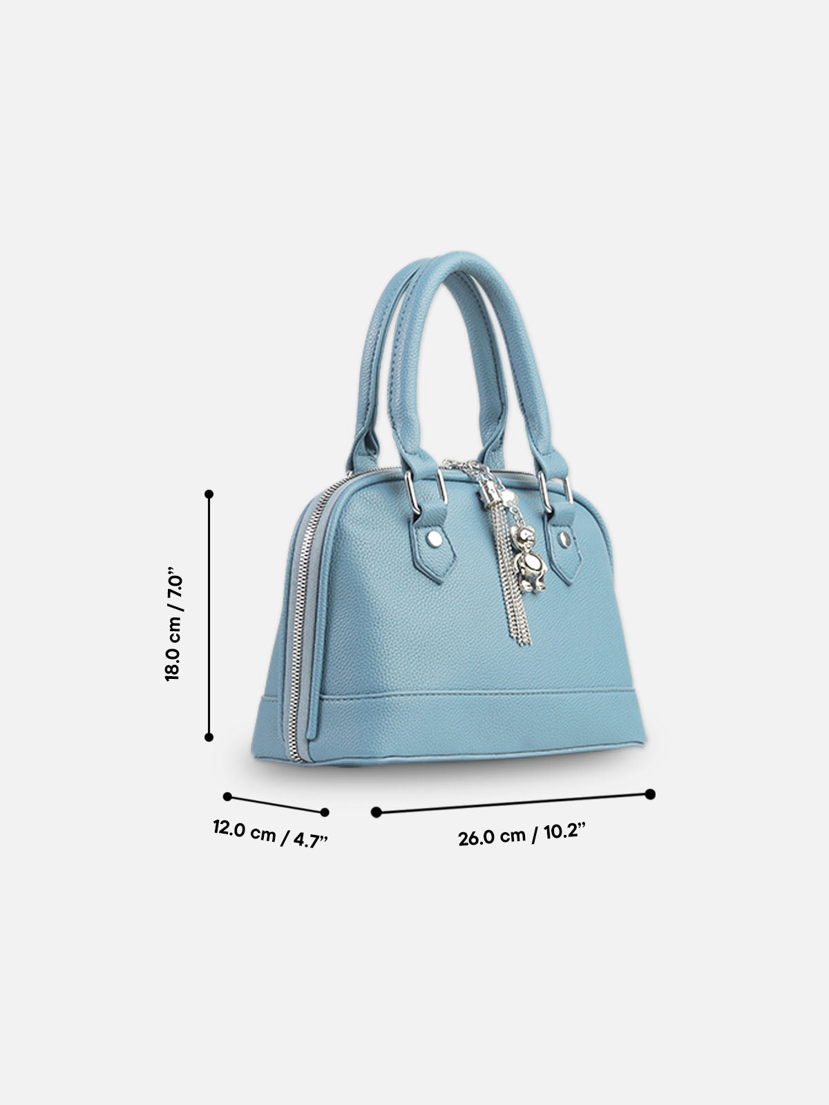 Sky Blue Faux Leather Satchel with Tassel Charm